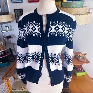 Retro Sweater I 40s Style | Alpine Ski | Puff Sleeve | Navy Blue White | M L